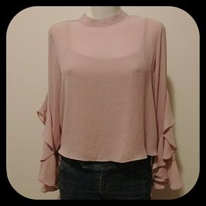 NWOT Pink Long Ruffle Sleeve Blouse